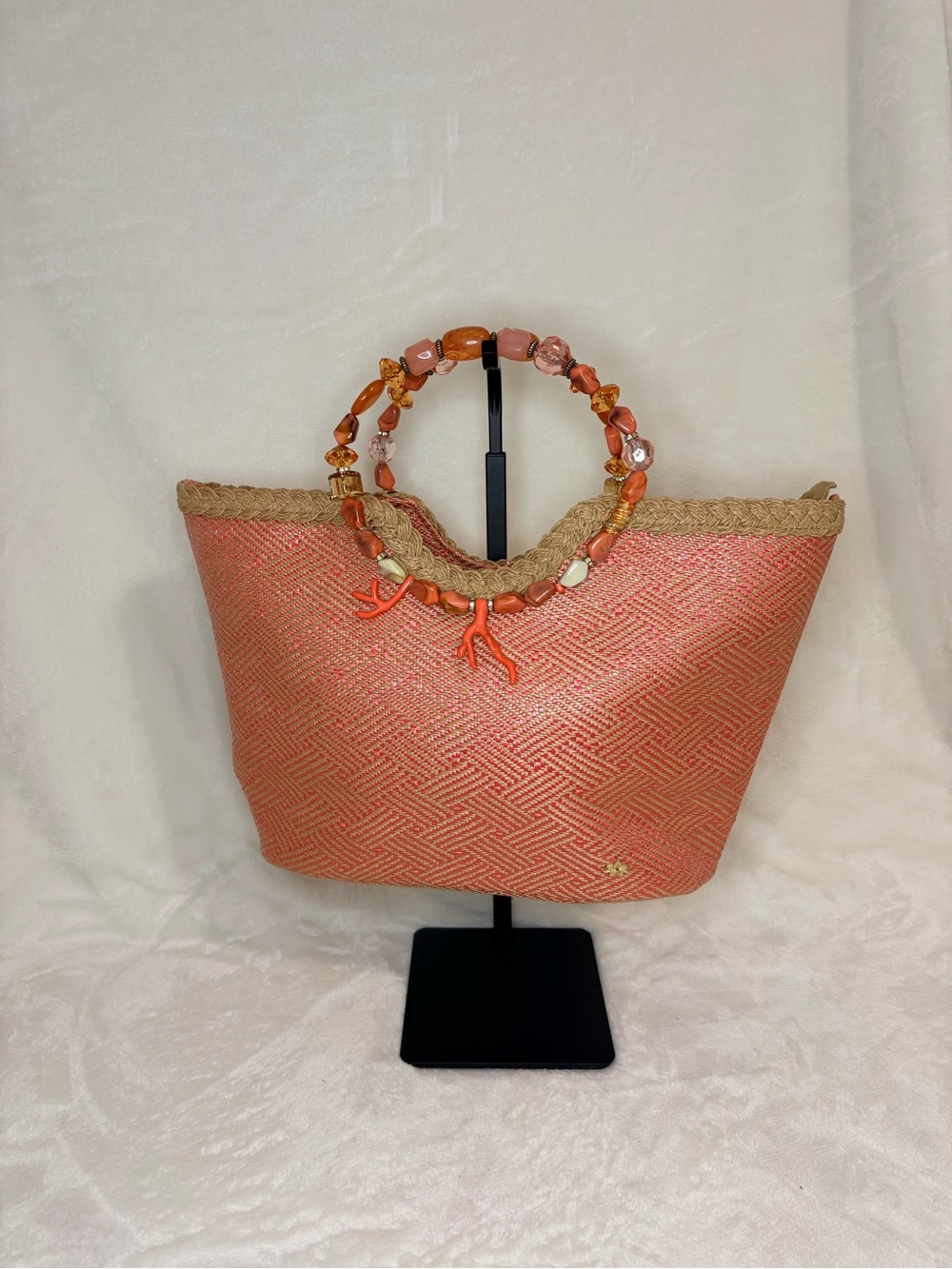 Cappelli Straworld Coral Beaded Handle Straw Tote